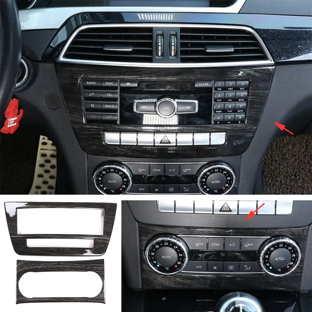 

2*Black Wood Central Control CD Air Condition Trim For Benz C Class W204 2011-14