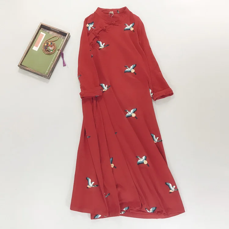chinese traditional dress qipao women cheongsam chinese style female embroidery crane chinese oriental dress