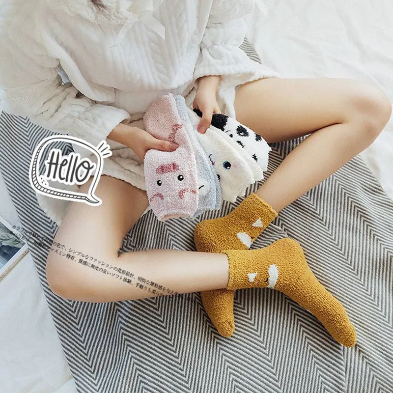 Зимние теплые мягкие носки с милыми животными собаками пандой кошкой Свинкой