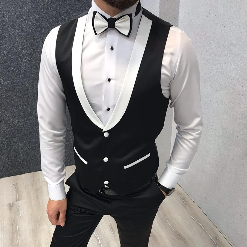 Slim Fit Men Waistcoat for Wedding Groom Tuxedo One Piece Suit Vests White and Black Custom New Fashion Coat | Мужская одежда