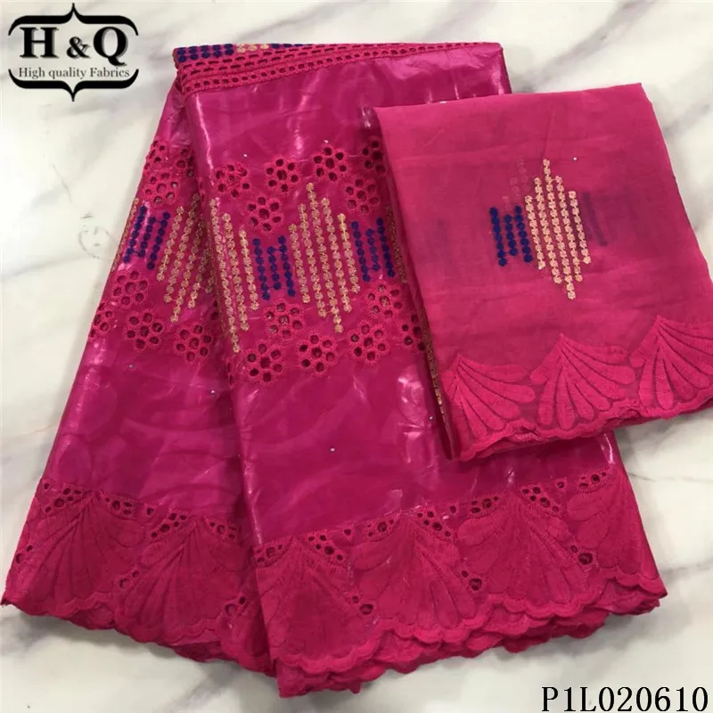 

H&Q red african bazin lace 100% cotton fabrics 5 yards with 2 yards french chiffon fabric with stones for nigerian wedding party