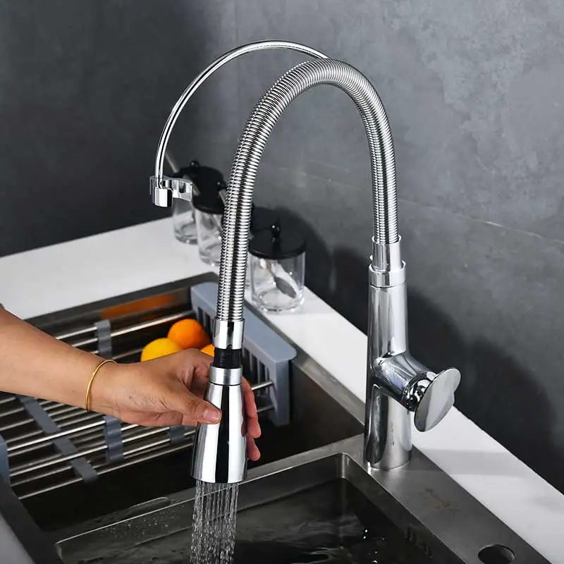 Chrome Spring Kitchen Faucet Pull out Side Sprayer Dual Spout Tap Deck Mounted Mixer Cold Hot Water Mixertap | Обустройство дома