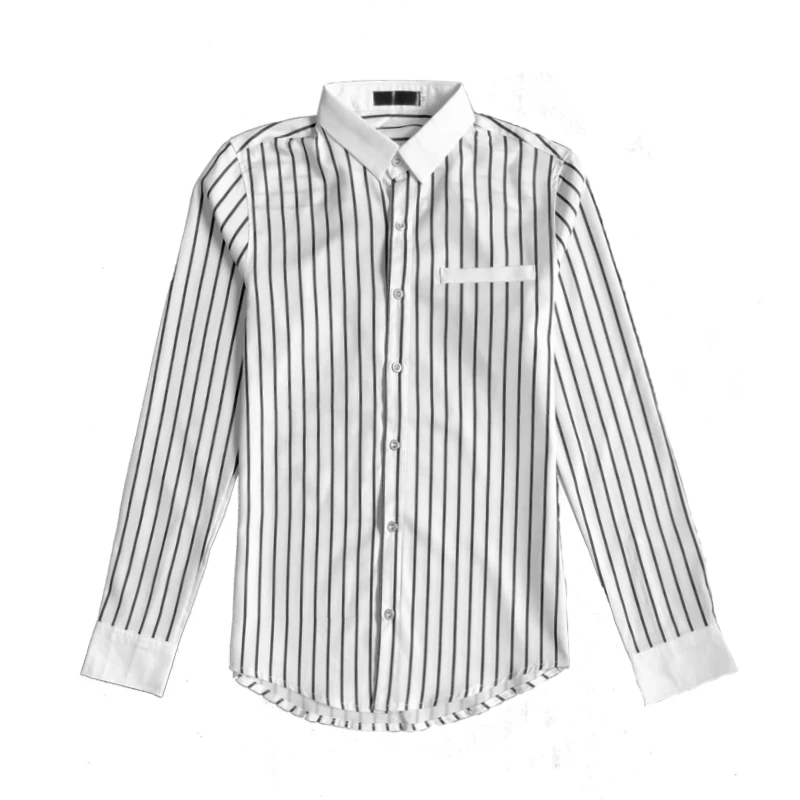 

Black Striped Men Fall Long Sleeve Shirt Large Size Fashion Slim Male Top White Camisa 5XL