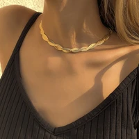 unique twisted snake chain necklace for women vintage flat blade aircraft link clavicle herringbone choker necklace jewelry