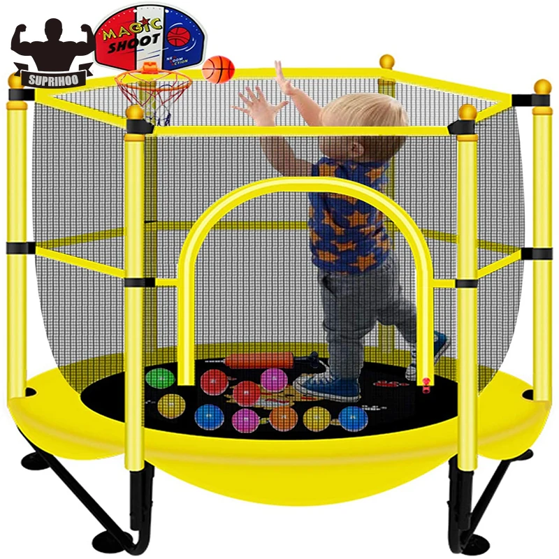 

60" Mini Trampoline for Kids/Toddler Indoor/Outdoor Exercise Toys Jumping bed with Safety Enclosure Net Pad Basketball Rebounder