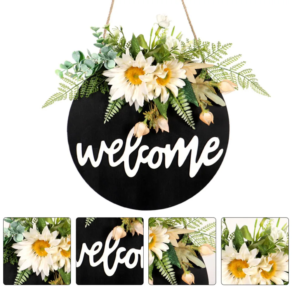 

1Pc Artificial Sunflower Wreath Festival Welcome Doorplate Pendant (White)