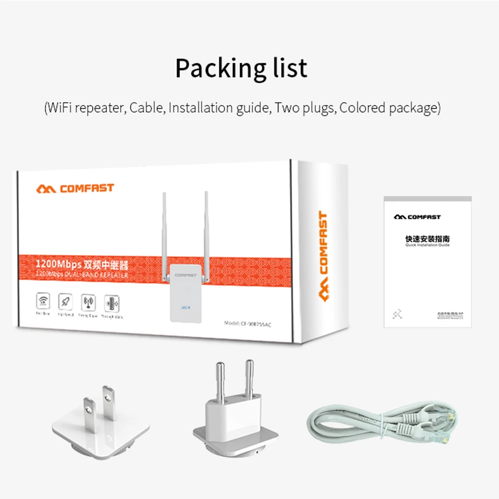 

WiFi Range Extender 2.4G/5G Dual Band Signal Booster 1200Mbps WiFi Range Extender with 2 External Antennas