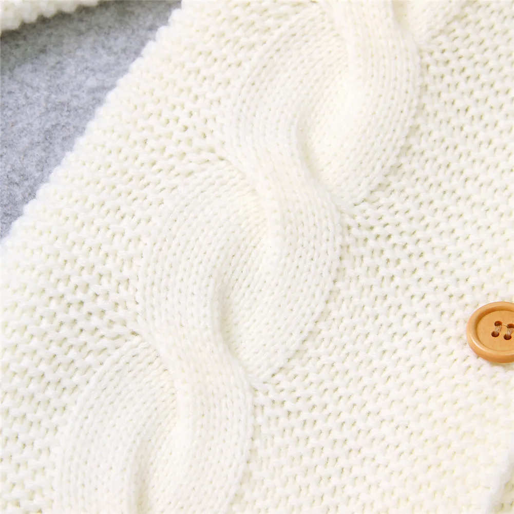 0-24M Autumn Winter Infant Kids Girls Boys Rompers Knit Solid Long Sleeve 3D Ears Hooded Jumpsuits Clothes