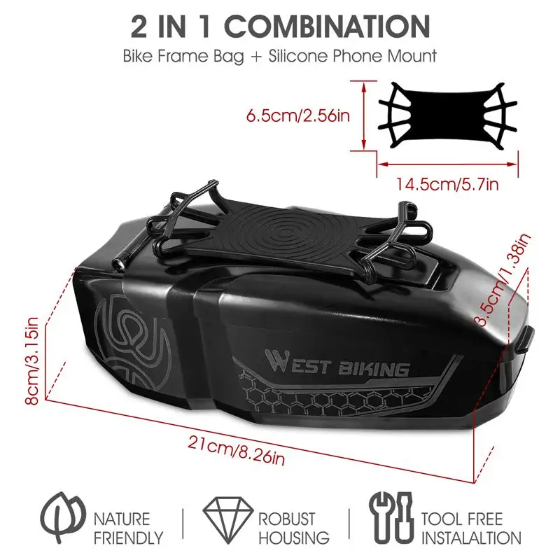

WEST BIKING Waterproof Bicycle Bag With 4-6.5 Inch Phone Holder Front Frame Top Tube MTB Bike Bag PC Shell Cycling Accessories