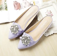 womens slippers flats patent leather pumps mules shoes rhinestone slines crystal closed toe slip on spring black concise