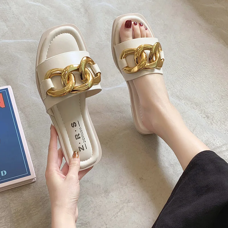 

Shoes Ladies' Slippers Low Slipers Women Luxury Slides Summer 2021 Designer Flat Fashion Rome PU Basic Slippers Casual Low Flat