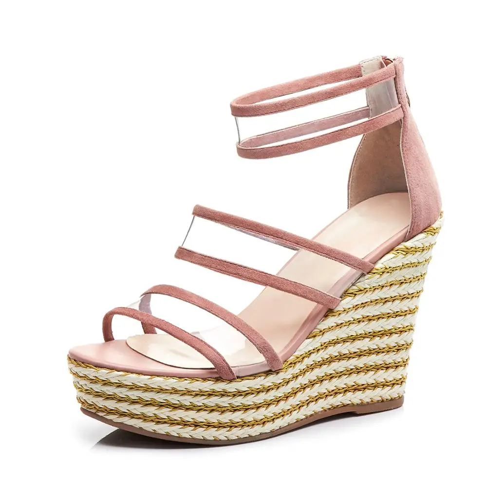 Женские босоножки на танкетке Arden Furtado розовые элегантные из ПВХ с узкими лентами