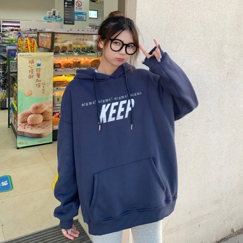 

Женские толстовки с капюшоном и надписью, Осень-зима 2020, бархатные свободные модные повседневные винтажные пуловеры с капюшоном и длинными ...