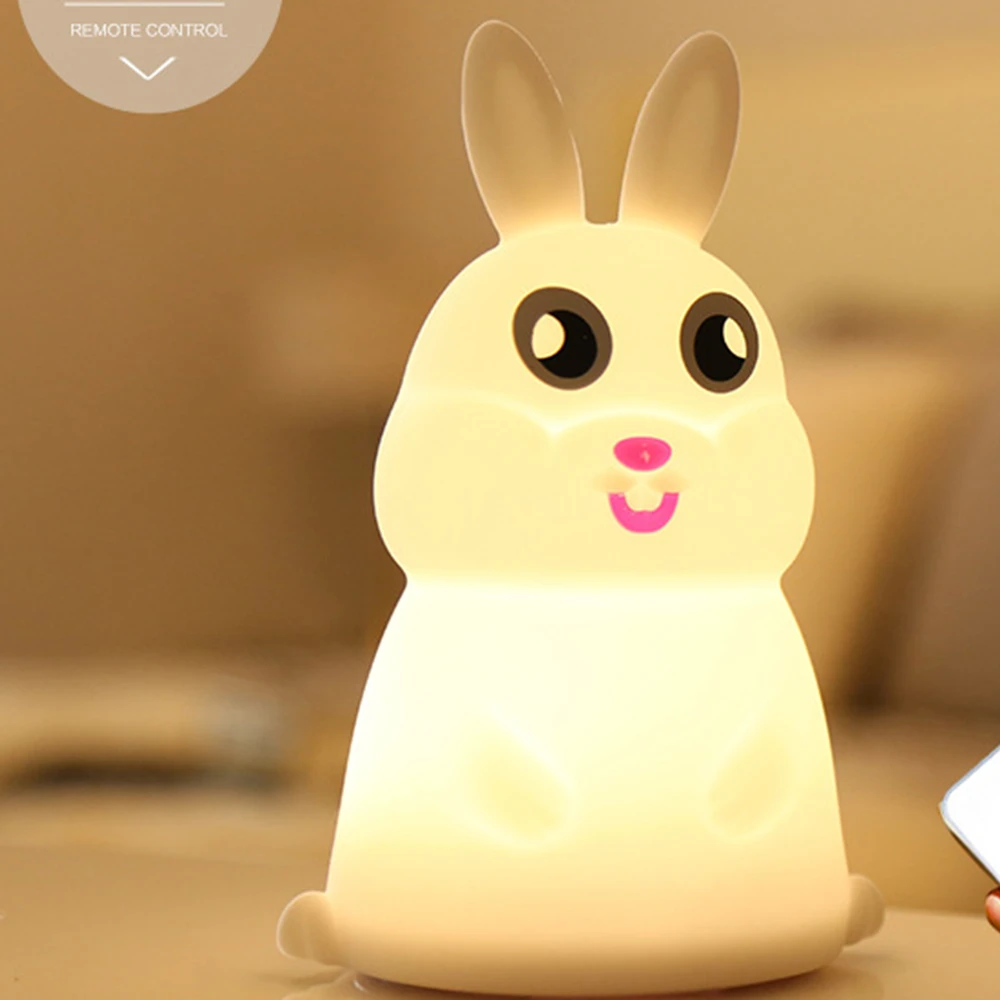 

Cute Cartoon Rabbit Silicone Night Light Colorful Pat Bedroom Bedside Decoration Atmosphere with Sleeping and Nursing Table Lamp