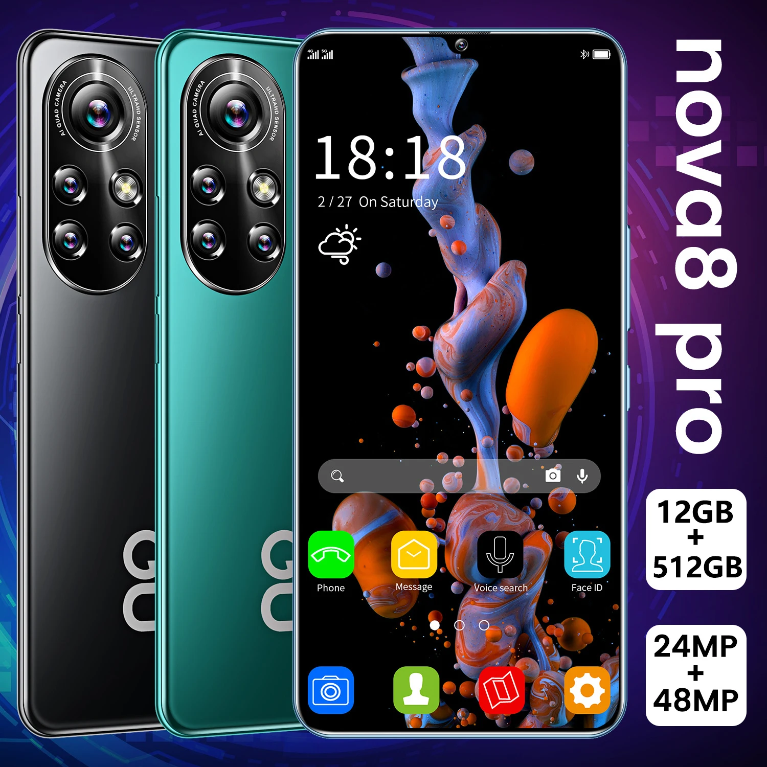 

Global version Nova 8 Pro 6.8 Inch HD Smart Phone 6500mAh Qualcomm Snapdrag 888 Smartphone Unlocked Dual Sim Mobile Phone