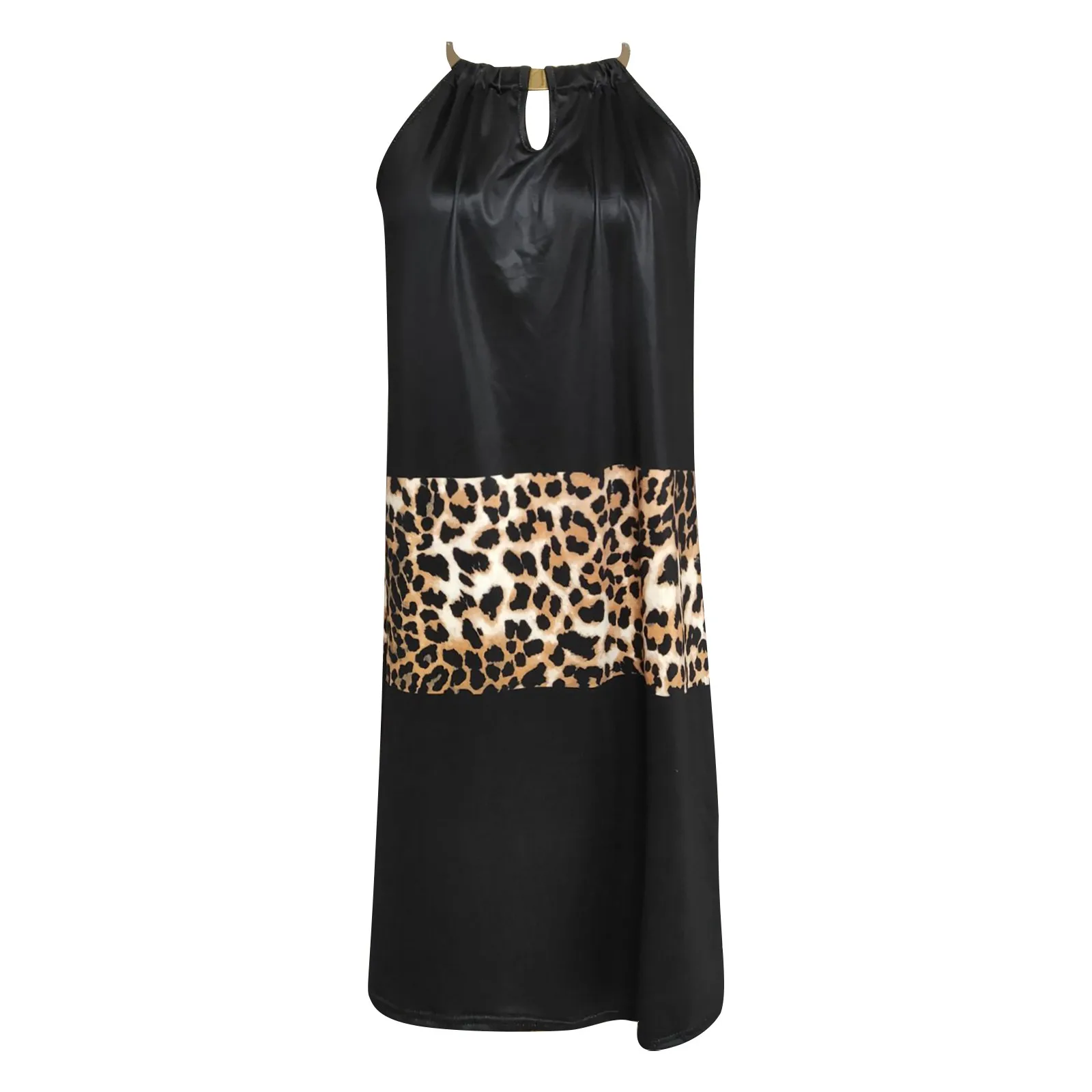 

40# Metal Hanging Neck Women Sleeveless Dress Casual Vintage Summer Dress 2021 Oversized Loose Dress Women Summer Vestidos