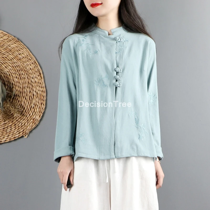 

2021 винтажная хлопковая льняная блузка в китайском стиле cheongsam топы женские свободные классические Ципао рубашка Китайский стиль чайный кос...