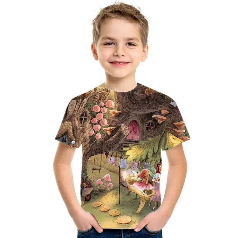 

Summer Kids 3D Cartoon Mushroom graphic t shirts Boys And Girls New Casual Short Sleeve Print T-shirt Funny Cute baby tee Tops