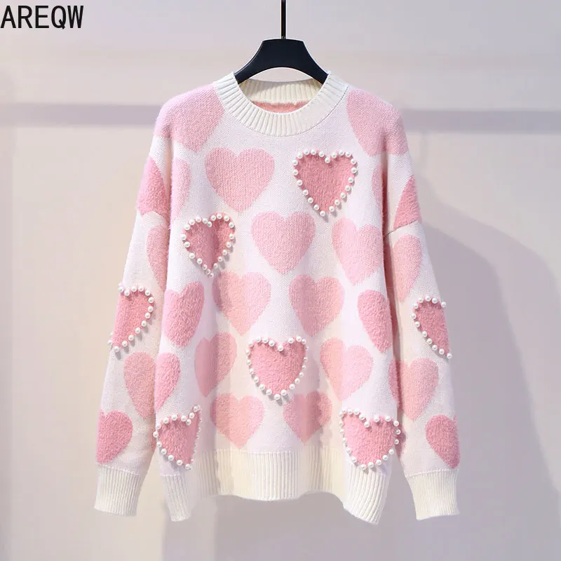 Женский трикотажный свитер с жемчугом и круглым вырезом | Женская одежда