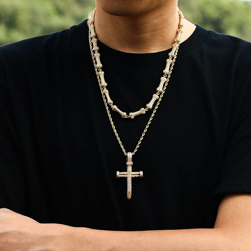 

Fashion Hip Hop Rock Stainless Steel Cross Pendant Gold Silver Crystal Rhinestone Design Necklace Jewelry For Men Women Gifts