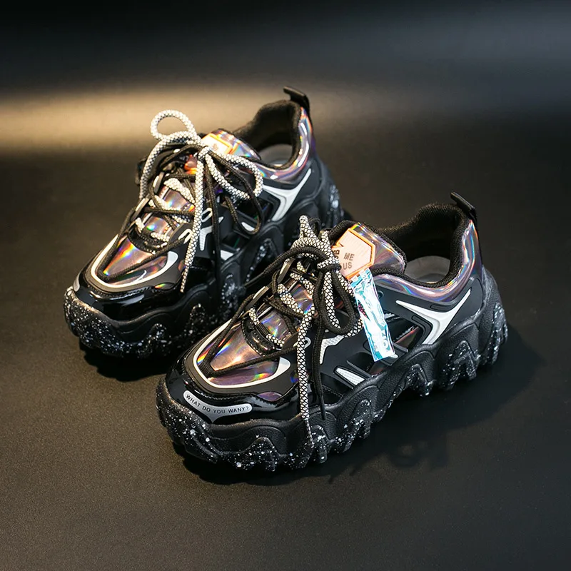 

Женские кроссовки на платформе Ulzzang, черные или красные удобные повседневные кроссовки для тренировок, новинка 2020