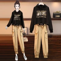 2021 spring and summer plus size womens western style age reducing hooded sweater fashion slimmer two piece overalls