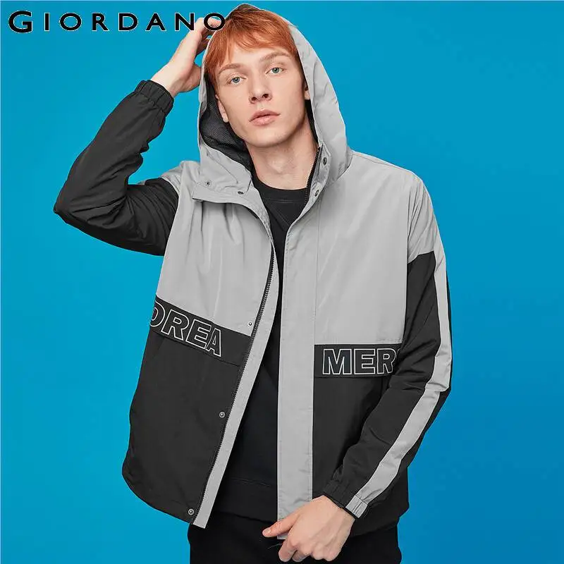 Мужская куртка с капюшоном Giordano ветрозащитная контрастной сетчатой подкладкой и