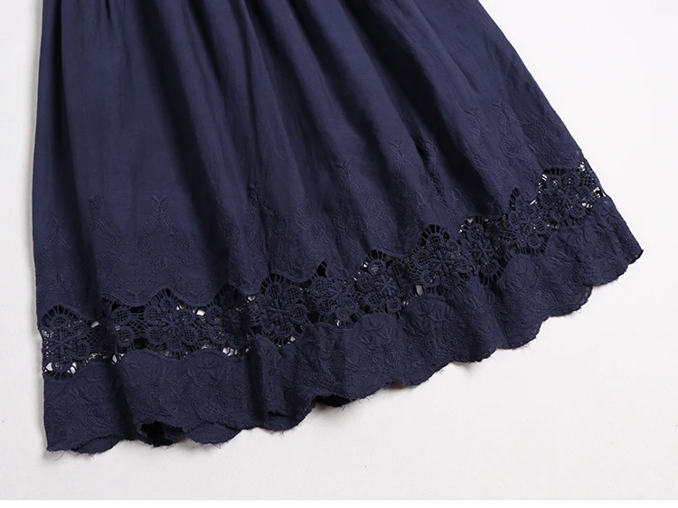 

2020 Japan Style Mori girl Cotton Hollow out Skirt Elastic Waist Embroidered Hem Loose Solid Color Skirts Women
