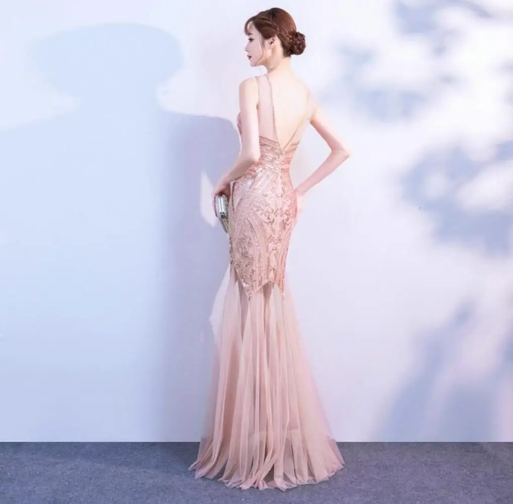 Элегантное платье с блёстками изображением русалки Чонсам Vestidos Чино Восточный