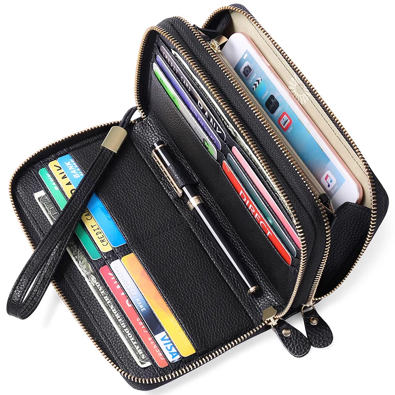 

SENDEFN Fashion Women Wallets Long Double Zipper Large Capacity Female Genuine Leather Clutch Purse Card Holder