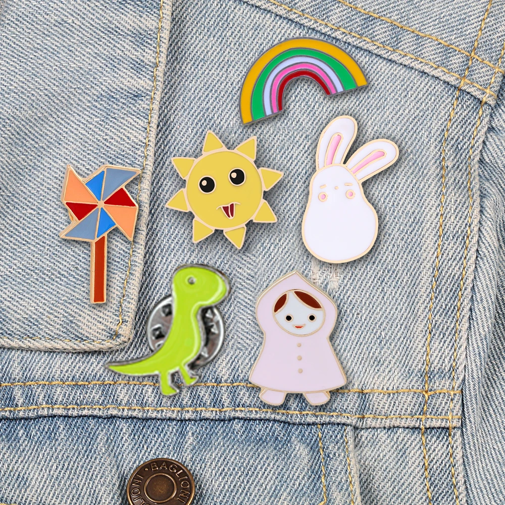 Брошь в виде мультяшного солнца радуги кролика динозавра ветряной мельницы
