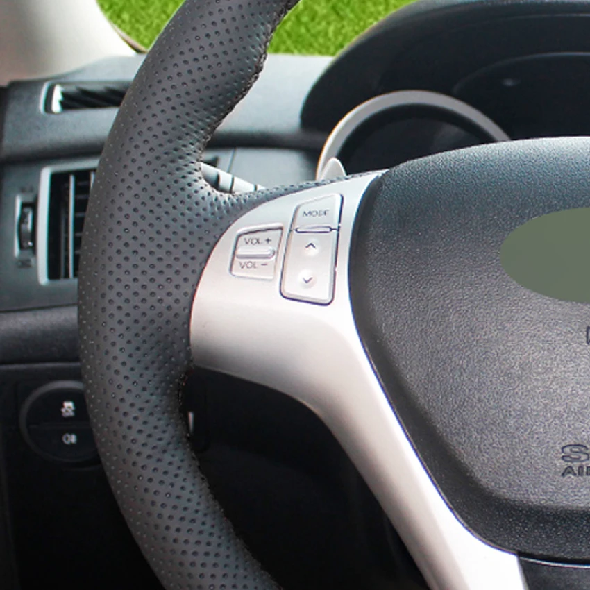 Черный PU Искусственная Кожа Мужская прошитая вручную чехол рулевого колеса