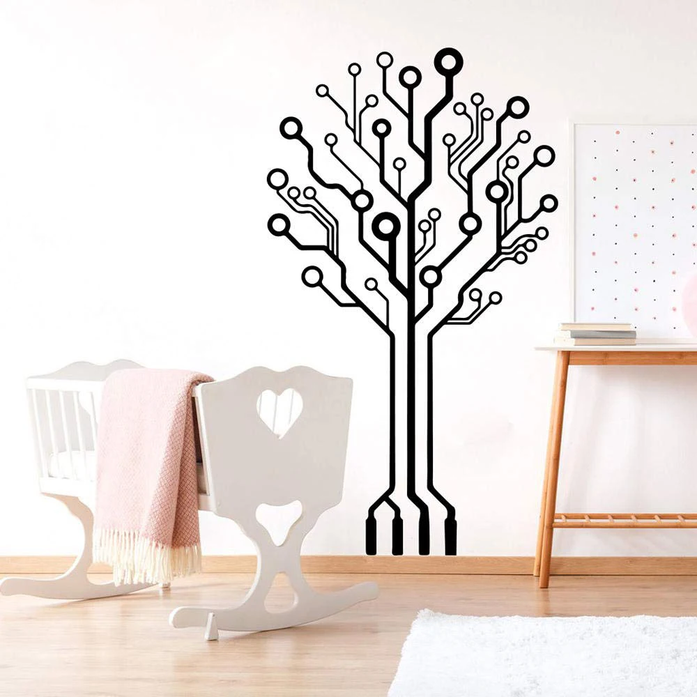 

Wall Stickers Murals Circuit Tree Wall Decal Baby Nursery Room Computer Science Circuit Board Bedroom Vinyl Decor 75X43Cm