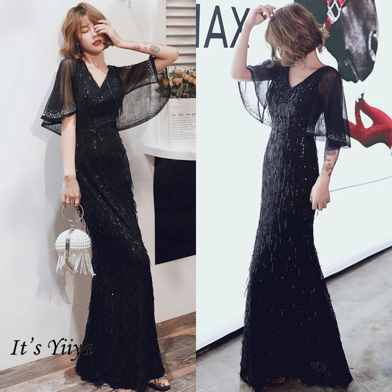 Женское длинное вечернее платье It's Yiiya черное с юбкой годе на лето 2020|Вечерние