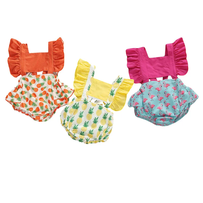 Летняя одежда для новорожденных девочек Комбинезон с принтом Повседневный