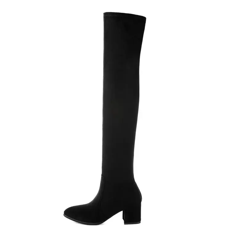 

over style knee boots women's pointed thick heel suede 2021 new elastic boots high heel fashion boots women's shoes