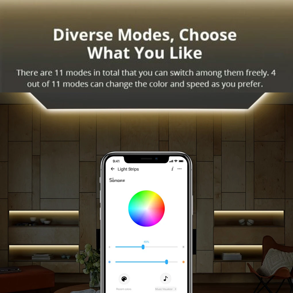 

SONOFF L1 Lite Smart Wifi LED Light Strip 5M Dimmable EU/ US WiFi Flexible RGB Strip Lights APP Remote Control Work with Alexa