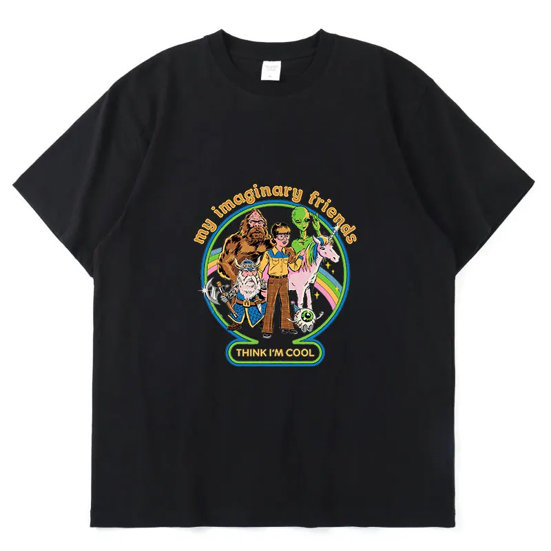 

My Imaginary Friends Classic American Funny Print Summer Short-sleeved Thin Loose Casual Design Niche Couple T-shirt