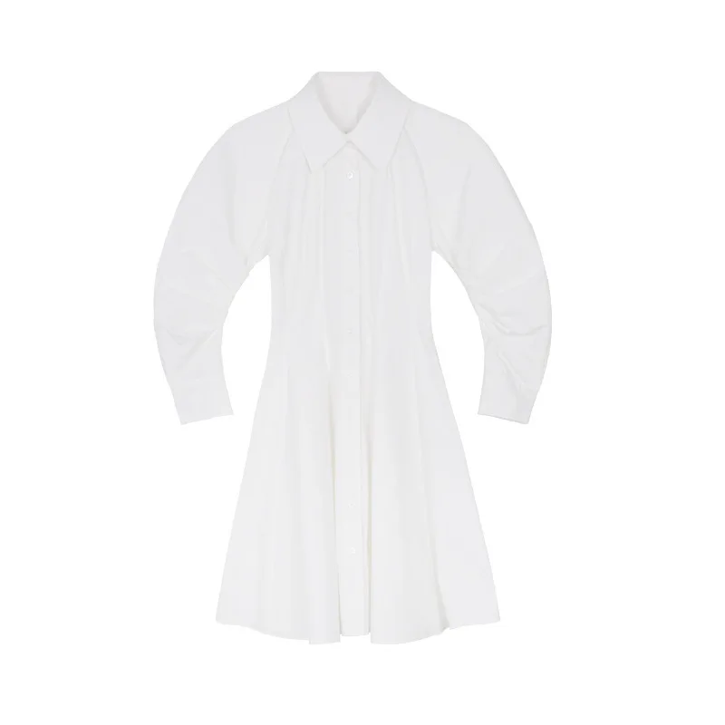 

2021 Spring Turn Down Collar Long Sleeve Vestidos Slim Waist Solid Vestido De Mujer Elegant Office Lady A-line Women's Dress