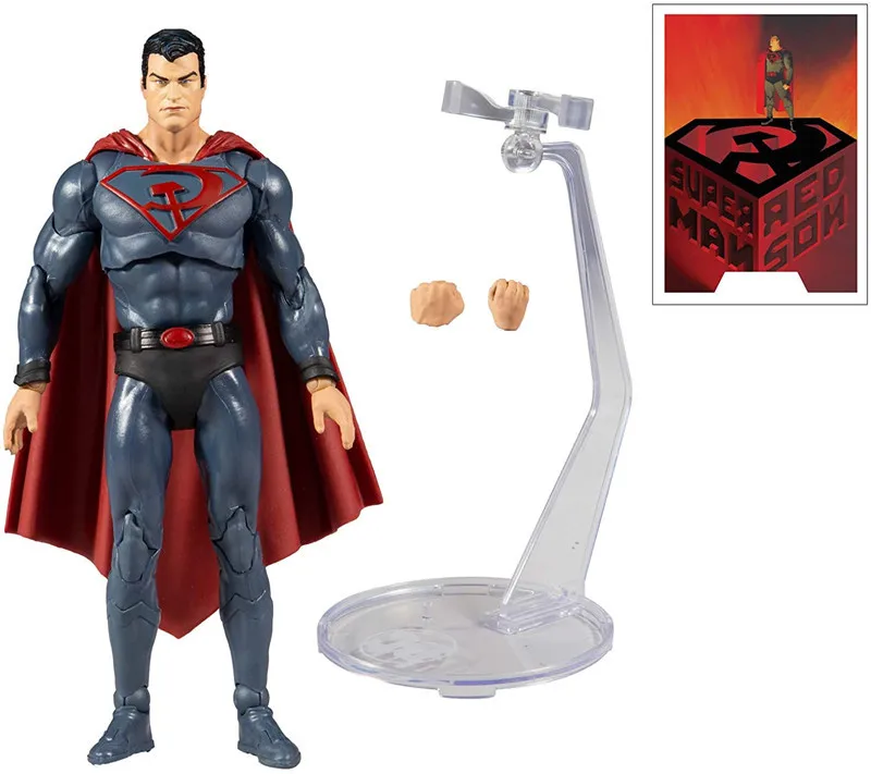 7" Mcfarlane Toys Dc Multiverse Superman Red Son Action Figure Comes with Alternate Hands and Flight Stand Kid Collection Model