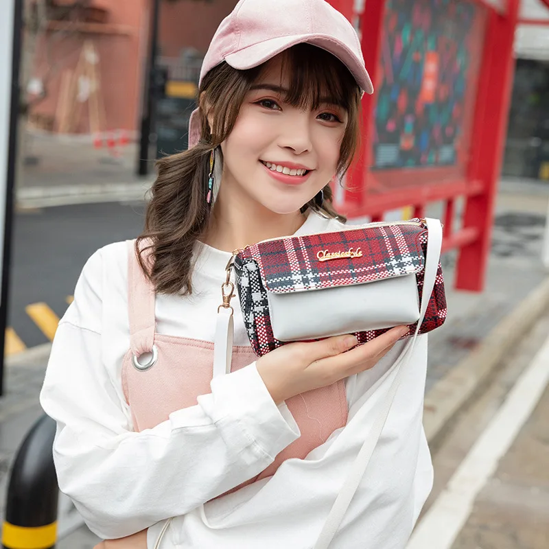 

Ms Contrast Woman Shoulder Pillow Pack Korean Version of the Printed Plaid Messenger Change Mobile Phone Bag Crossbody Bag #15