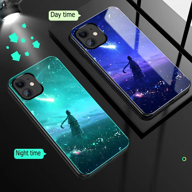 Meteor Чехол из закаленного стекла для Iphone 11 Pro XS Max XR X Чехол светящийся противоударный мультяшный чехол для Iphone 11 8 7 Plus 6 6s Plus чехол - Цвет: Meteor