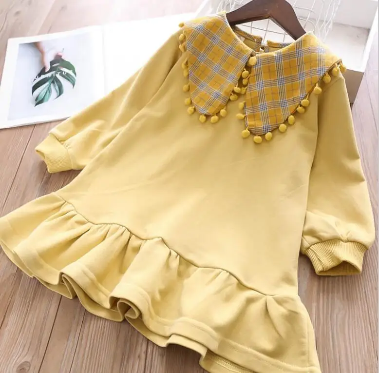 2019 Fall Yellow Blouse Dresses For Girls Princess Children Casual Dress 5 pcs/lot Wholesale | Детская одежда и обувь