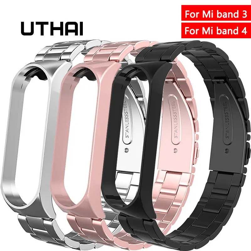 UTHAI Xiaomi Mi band 3/4 ремешок из нержавеющей стали для замены металлический защитный