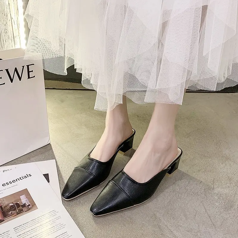 

2021 New Summer Women Slippers Slip on Square Heel Shoes High Heels Women Pumps Slides Sandals Escarpins Femme Pantuflas Mujer