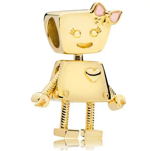 

Genuine 925 Sterling Silver Bead Charm Gold Color Shine Cute Bella Bot Robot Beads Fit Pan Bracelet Bangle Necklace Diy Jew
