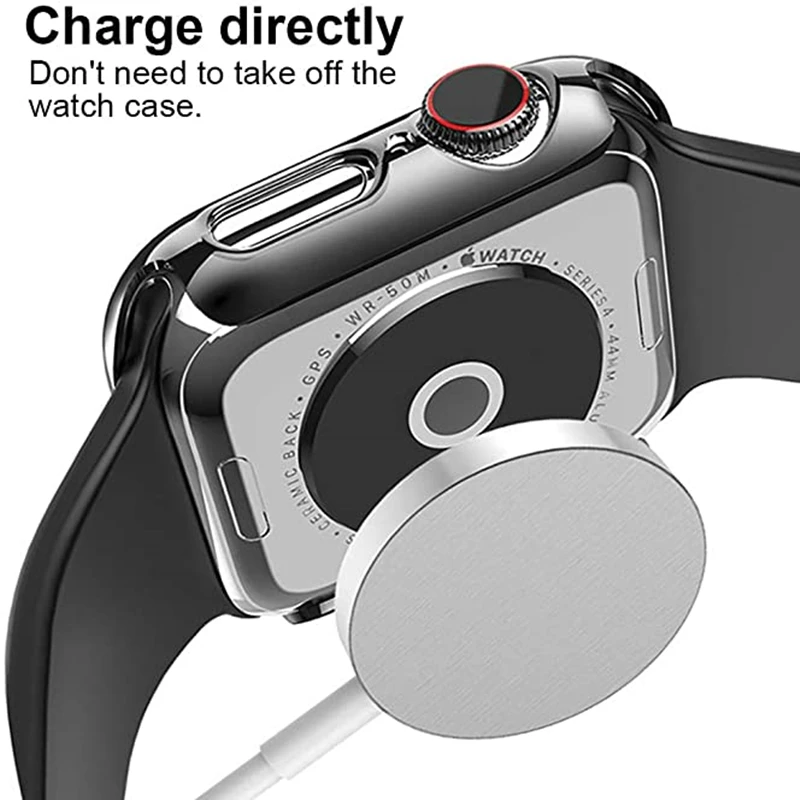 Protective Case For Apple Watch Series 7 45mm 41mm Tempered Glass Screen Protector For Applewatch Case SE 6 5 4 40mm 44mm Cover