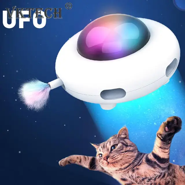 Cats Teaser Toys Interactive Dolls UFO Feather Stick Spinning Pet Turntable Catching Training Electronic Components 2