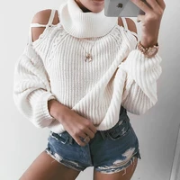 sweaters for women sexy hollow out strapless high neck loose sleeves lantern long sleeve sweater female knitted pullover sweater