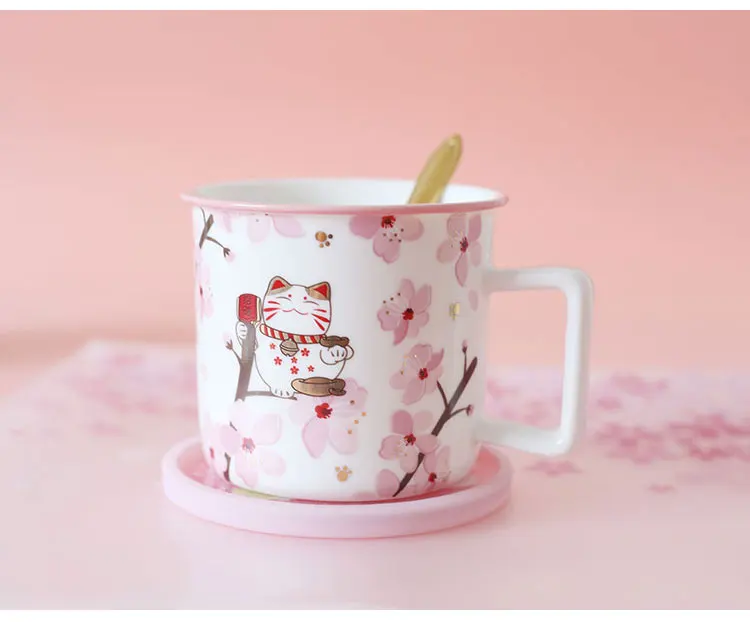 Oussirro креативный стиль Hello Lucky Kitty кошка молоко чай кофе кружки с ложкой костюм дети милые и комнаты украшения чашки воды